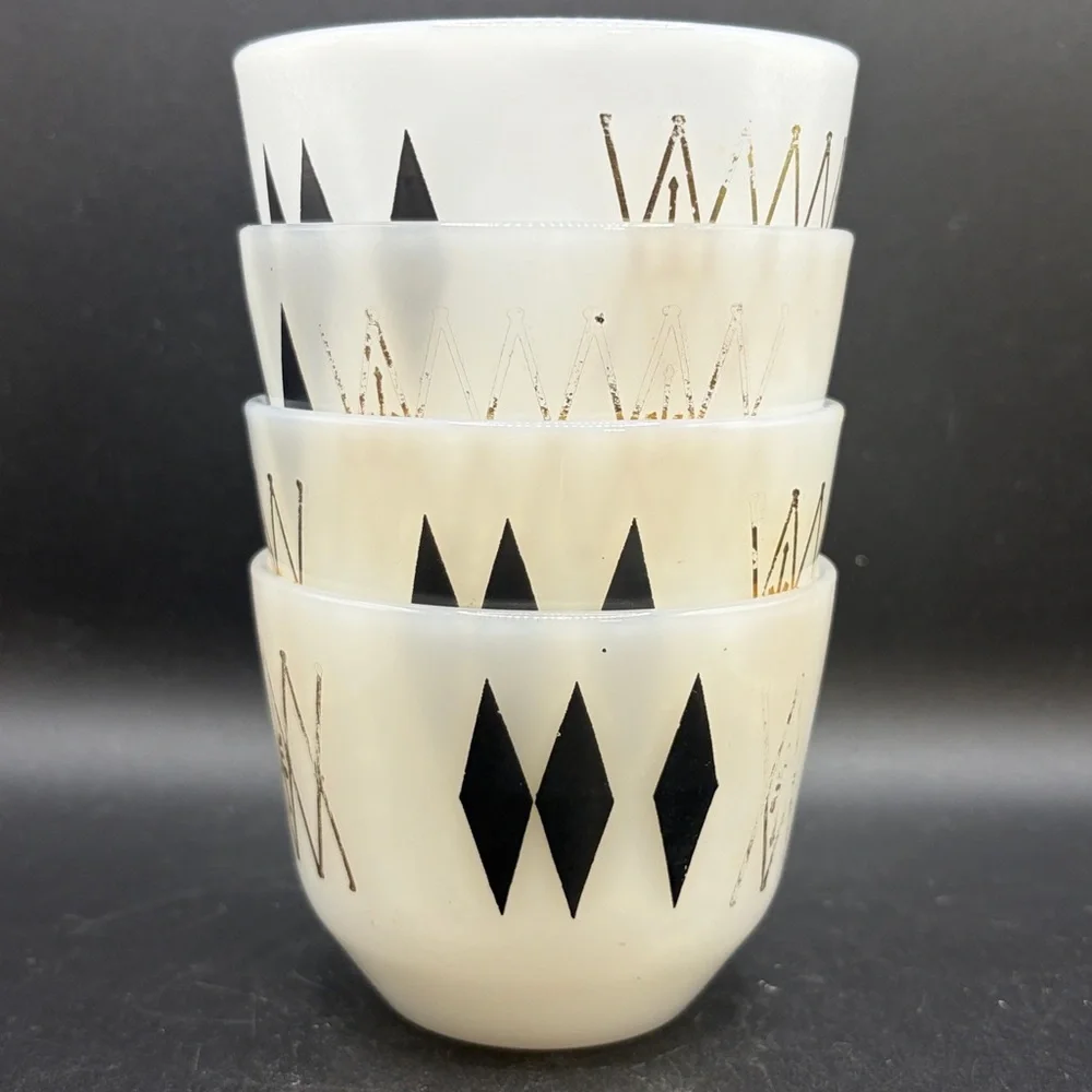 4 Federal Glass Vintage MCM Milk Glass Atomic Harlequin Dessert Custard Cups - Picture 10 of 11